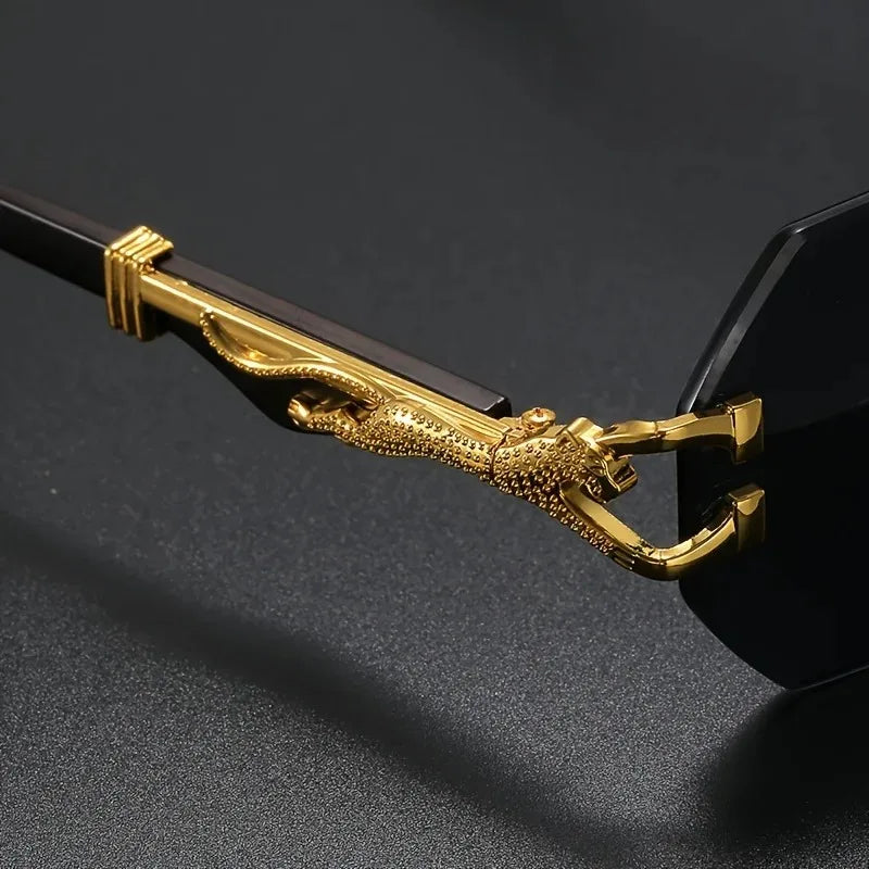 Gradient lens polygonal rimless sunglasses, unisex, sleek, offers complete UV400 protection.