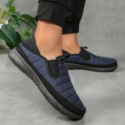Water-resistant slip-on walking shoes, lightweight, breathable, and comfortable for all-day wear.