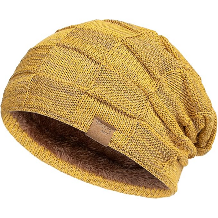 Unisex slouchy knitted beanie for ultimate winter warmth; a cozy and stylish cold weather accessory.