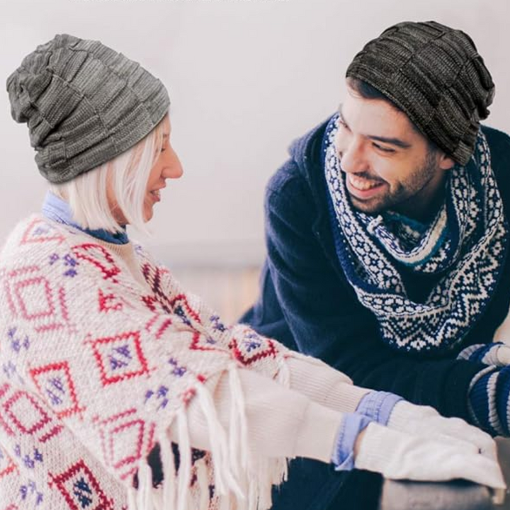 Durable knitted slouchy beanie, built for unisex winter warmth and a timeless cold weather accessory.