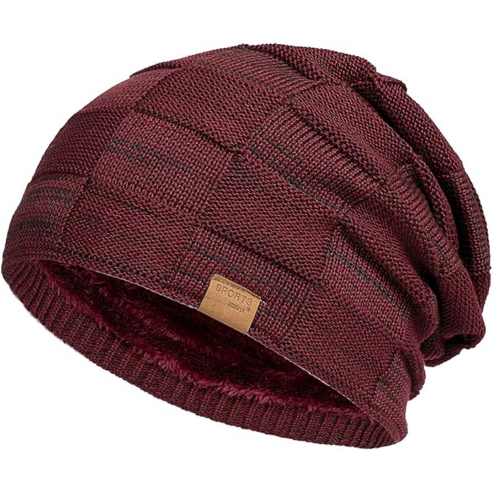 Soft knit Luca beanie, a perfect unisex slouchy hat for fashionable winter warmth and comfort.