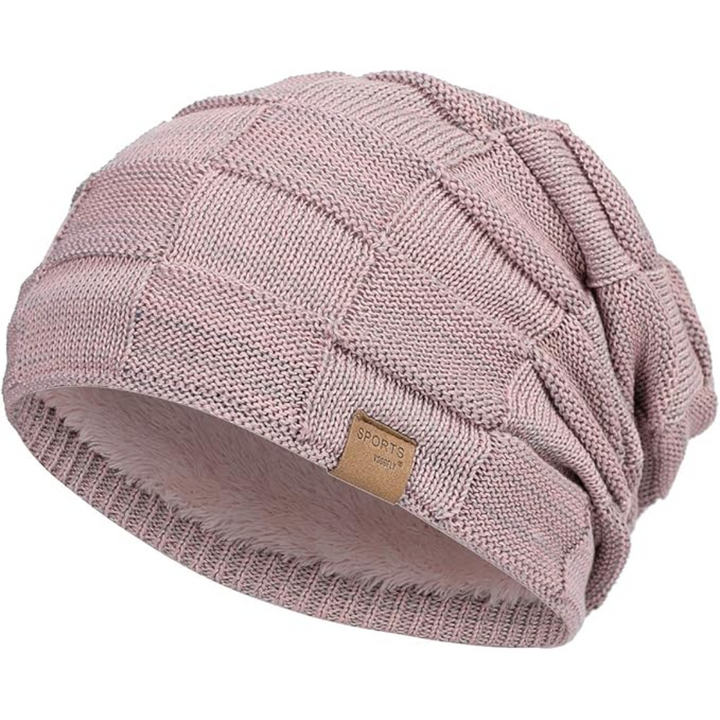 Stylish knitted slouchy beanie, designed for unisex warmth and a trendy winter headwear look.