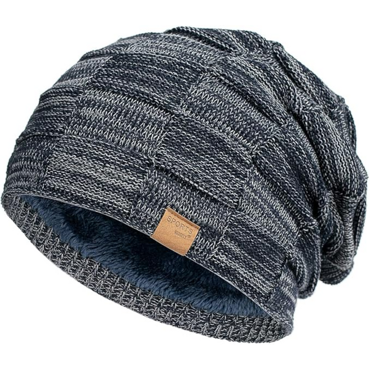 Warm unisex beanie, a comfortable knitted slouchy hat ideal for cold weather fashion and accessory.