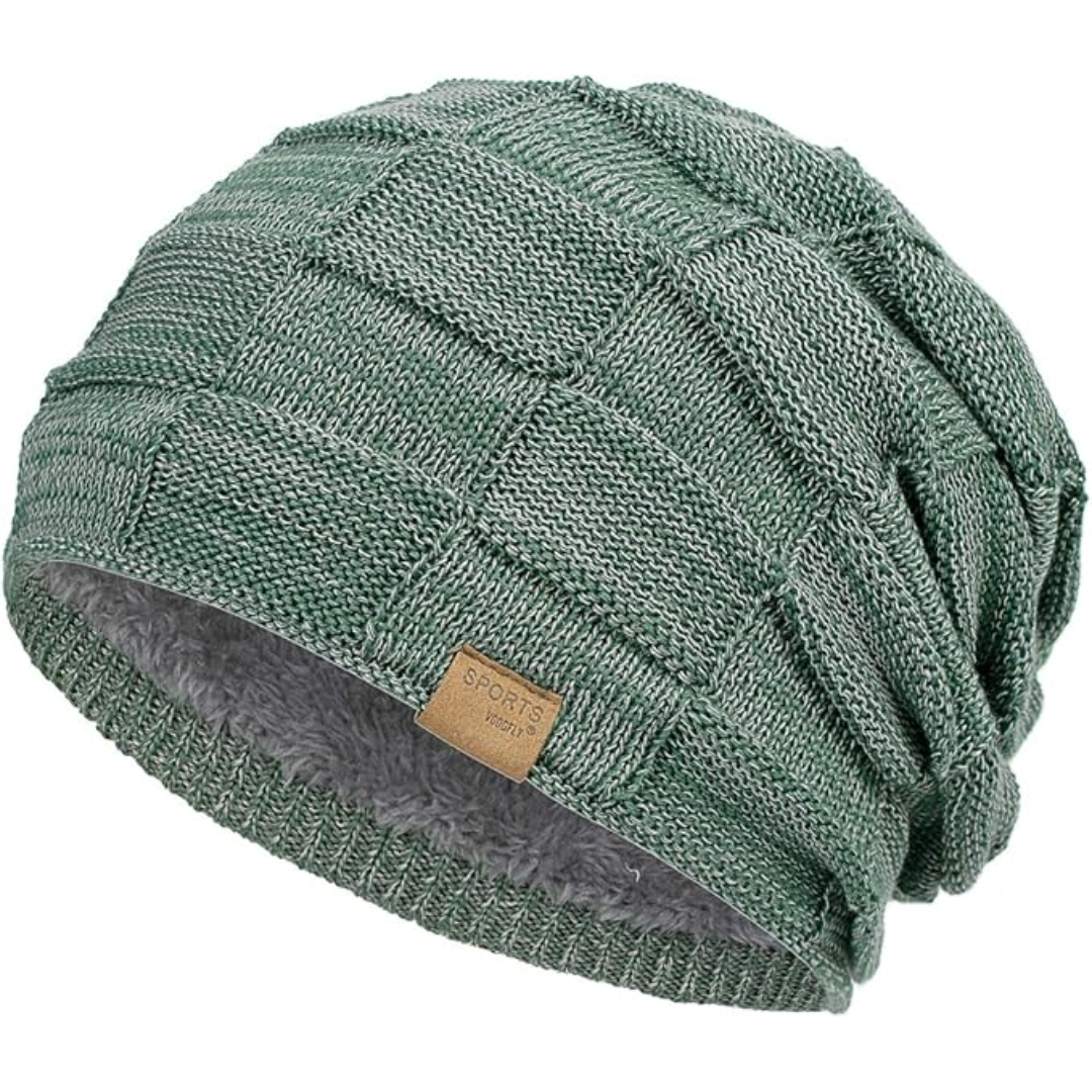Fashionable unisex slouchy beanie, a versatile knitted hat offering warmth for any winter outfit.