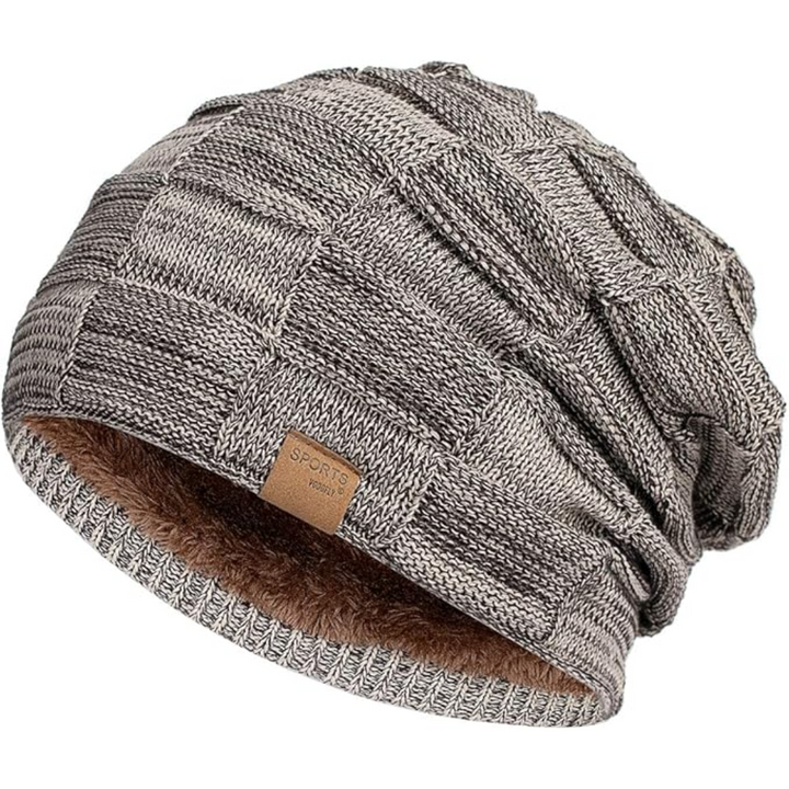 Luca knitted beanie, a must-have slouchy hat for unisex winter warmth and stylish cold-weather wear.