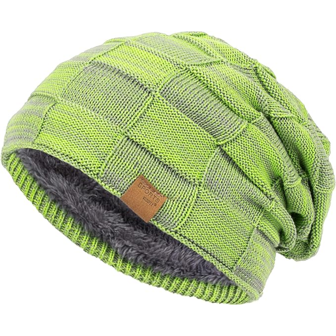 Classic knitted slouchy beanie, ensuring unisex warmth and a comfortable fit for winter adventures.