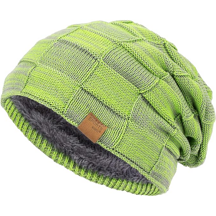 Classic knitted slouchy beanie, ensuring unisex warmth and a comfortable fit for winter adventures.