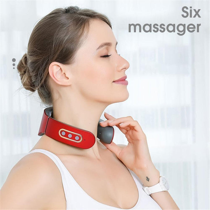 Ergonomic smart neck massager. Heat & TENS soothe shoulder pain for ultimate comfort & relaxation.