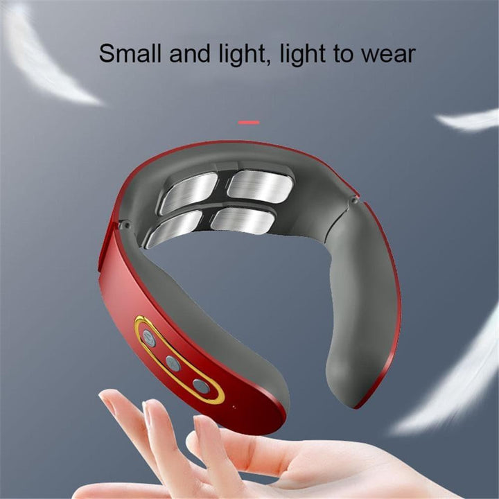 TENS technology neck massager with soothing heat therapy for effective shoulder pain & stress relief.