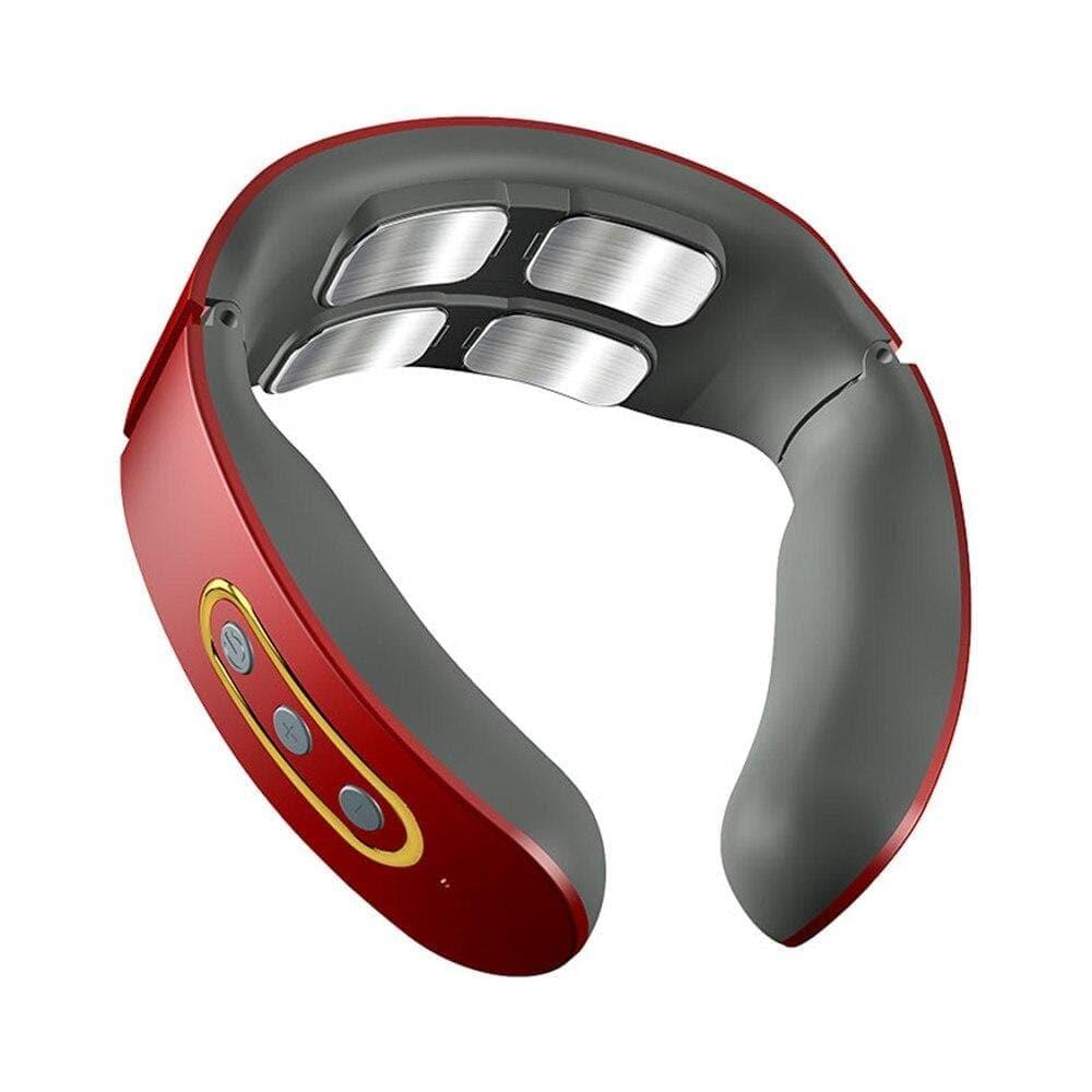 Unisex portable smart neck & shoulder massager. Heat, TENS, & 4D tech for total pain relief.