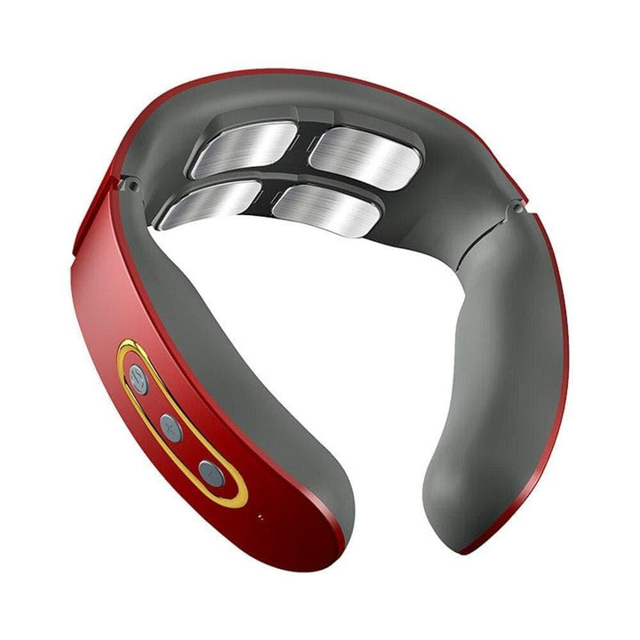 Unisex portable smart neck & shoulder massager. Heat, TENS, & 4D tech for total pain relief.