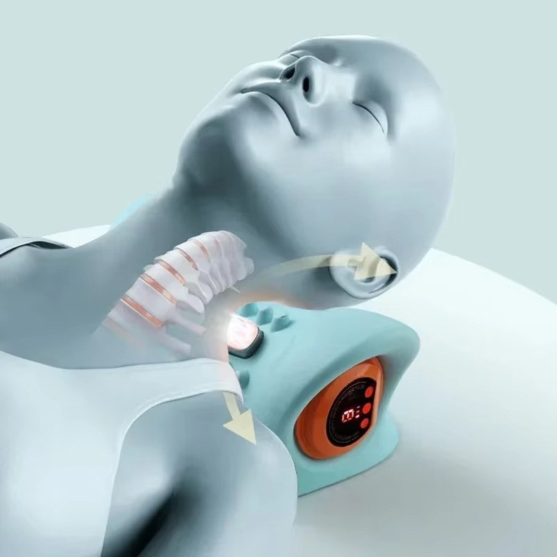 Wireless pulse neck massager for soothing cervical pain relief and deep heat relaxation.