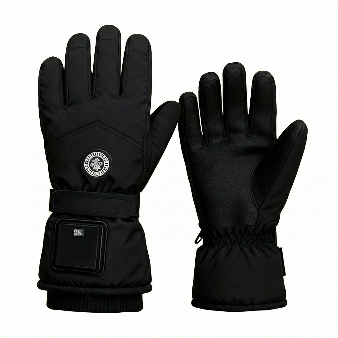 Durable heated winter gloves with reinforced stitching, great for snowmobiling and hiking.