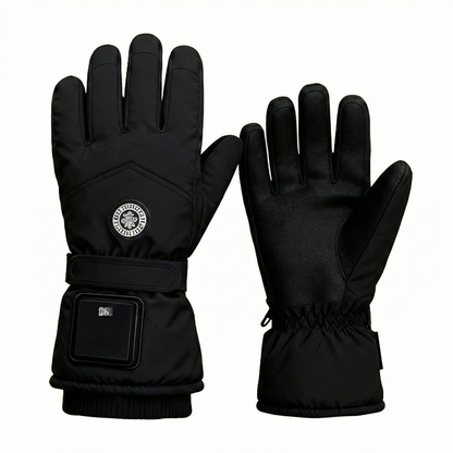 Durable heated winter gloves with reinforced stitching, great for snowmobiling and hiking.