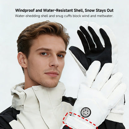 Close-up of smart heated glove palm, showing non-slip grip and durable fabric for winter activities.