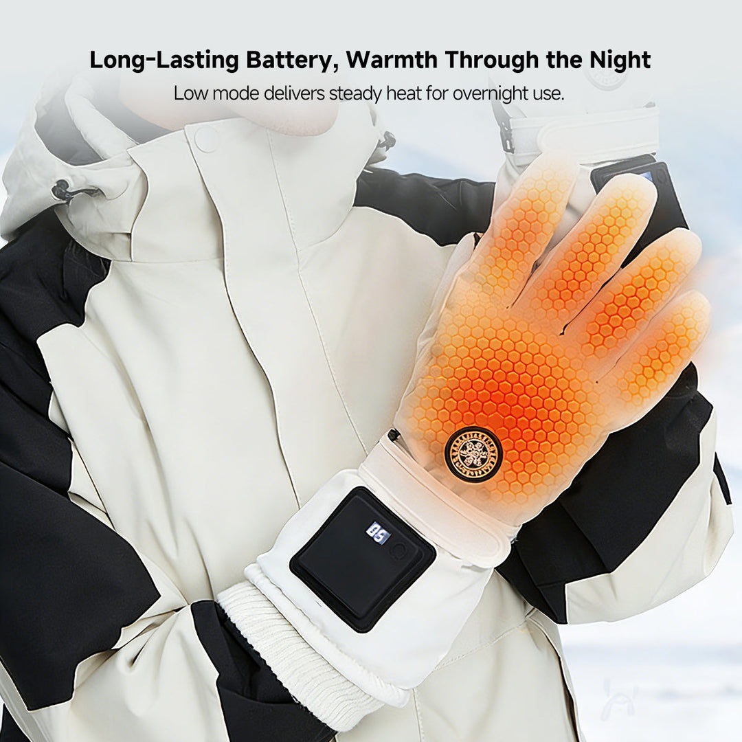 Unisex heated gloves in ergonomic design, providing warmth and flexibility for outdoor adventures.