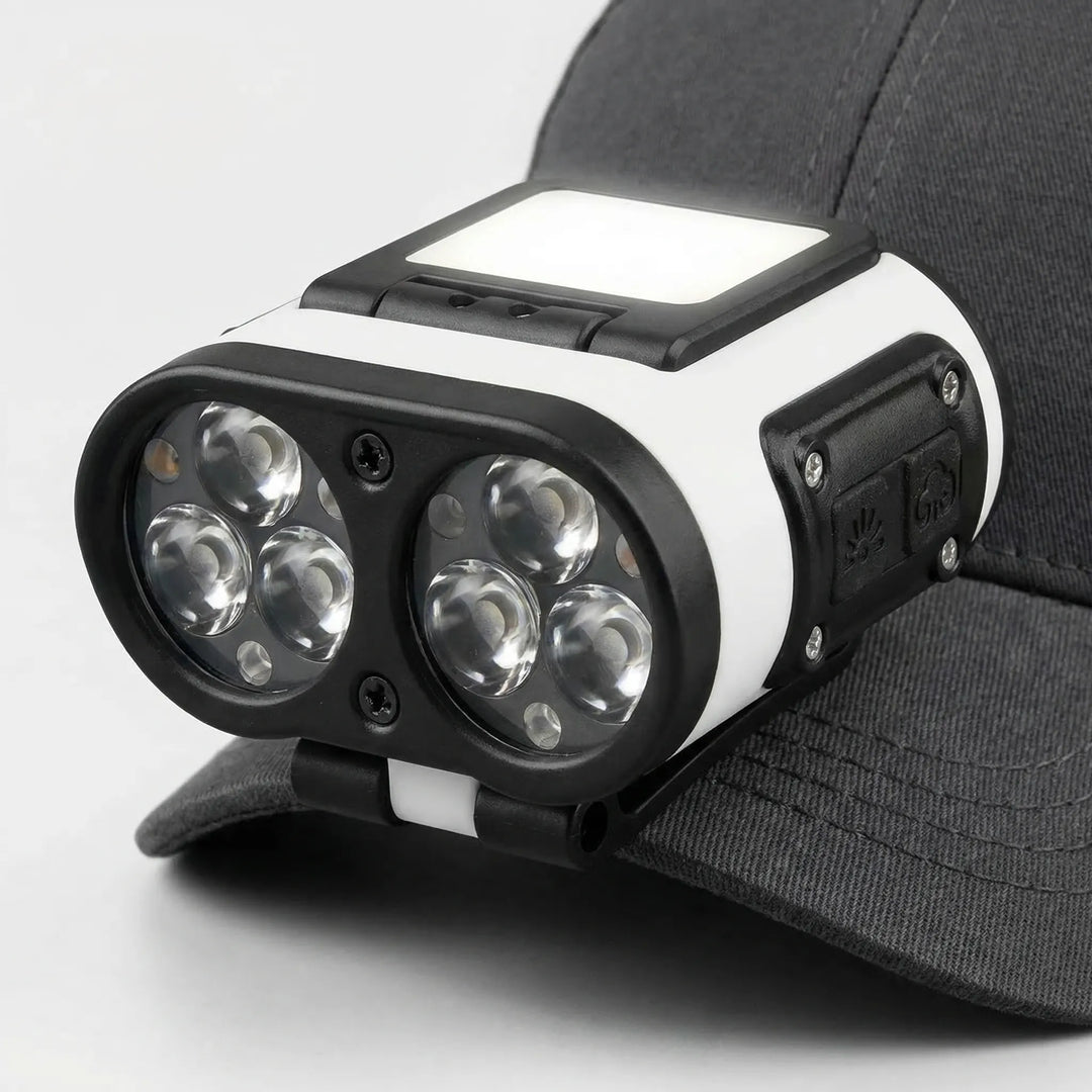 Versatile Unisex LED Clip Light, USB rechargeable. Perfect hands-free outdoor gear for hiking, camping, and fishing.