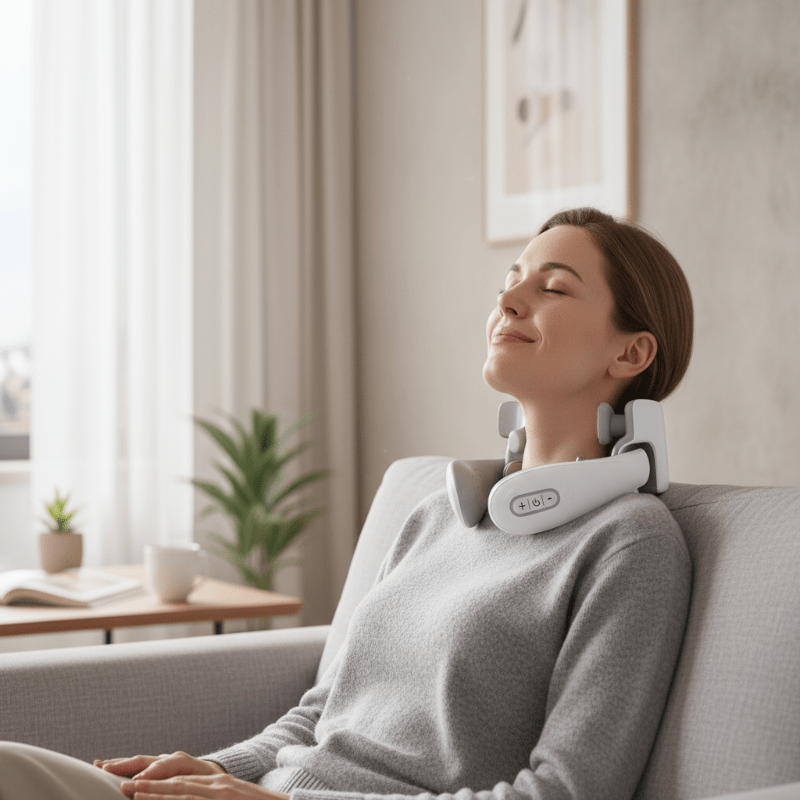 Portable Neck Massager: Vibration & Heat Therapy for Stress, Pain Relief & Deep Relaxation.