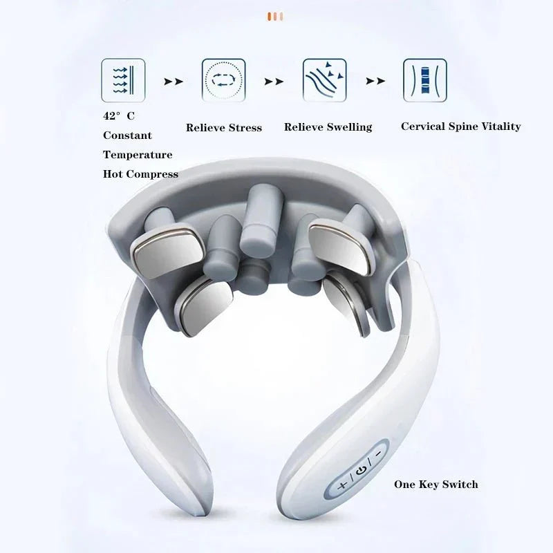 Unisex Smart Neck Massager delivering Vibration & Heat Therapy for Pain & Stress Relief.