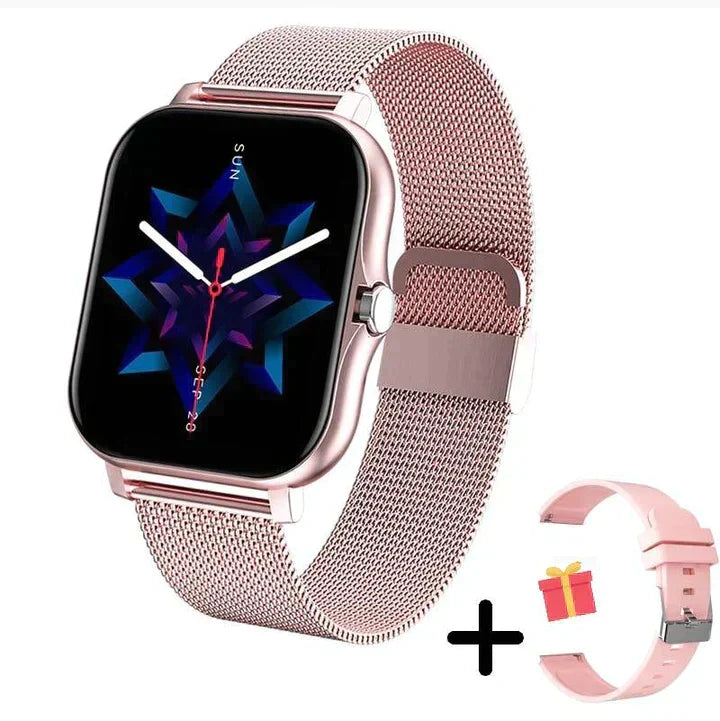 User wearing a sleek unisex fitness tracker smart watch on wrist, monitoring steps & heart rate during exercise.
