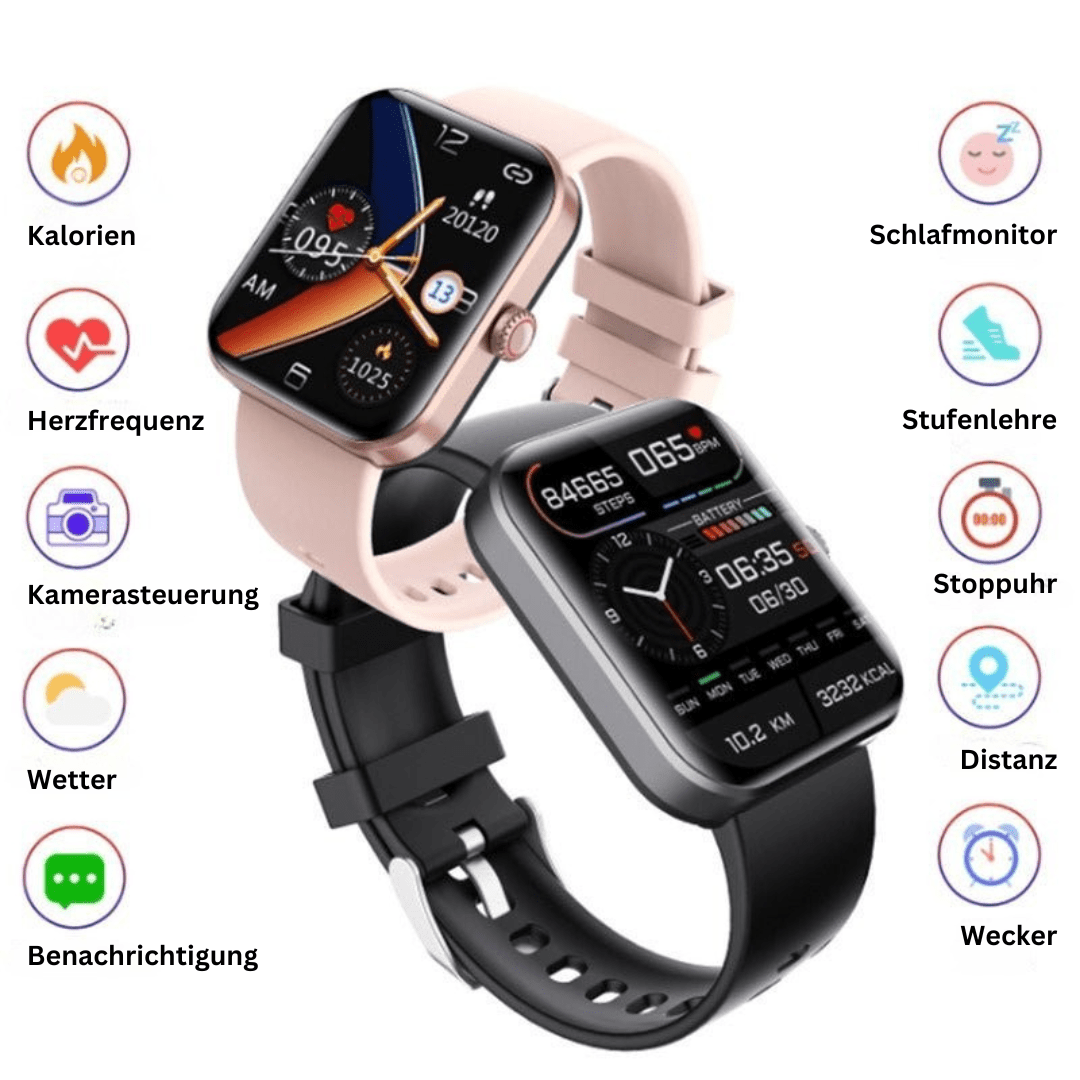 Unisex health monitoring smartwatch, tracking blood sugar, heart rate, BP, and sleep for wellness.