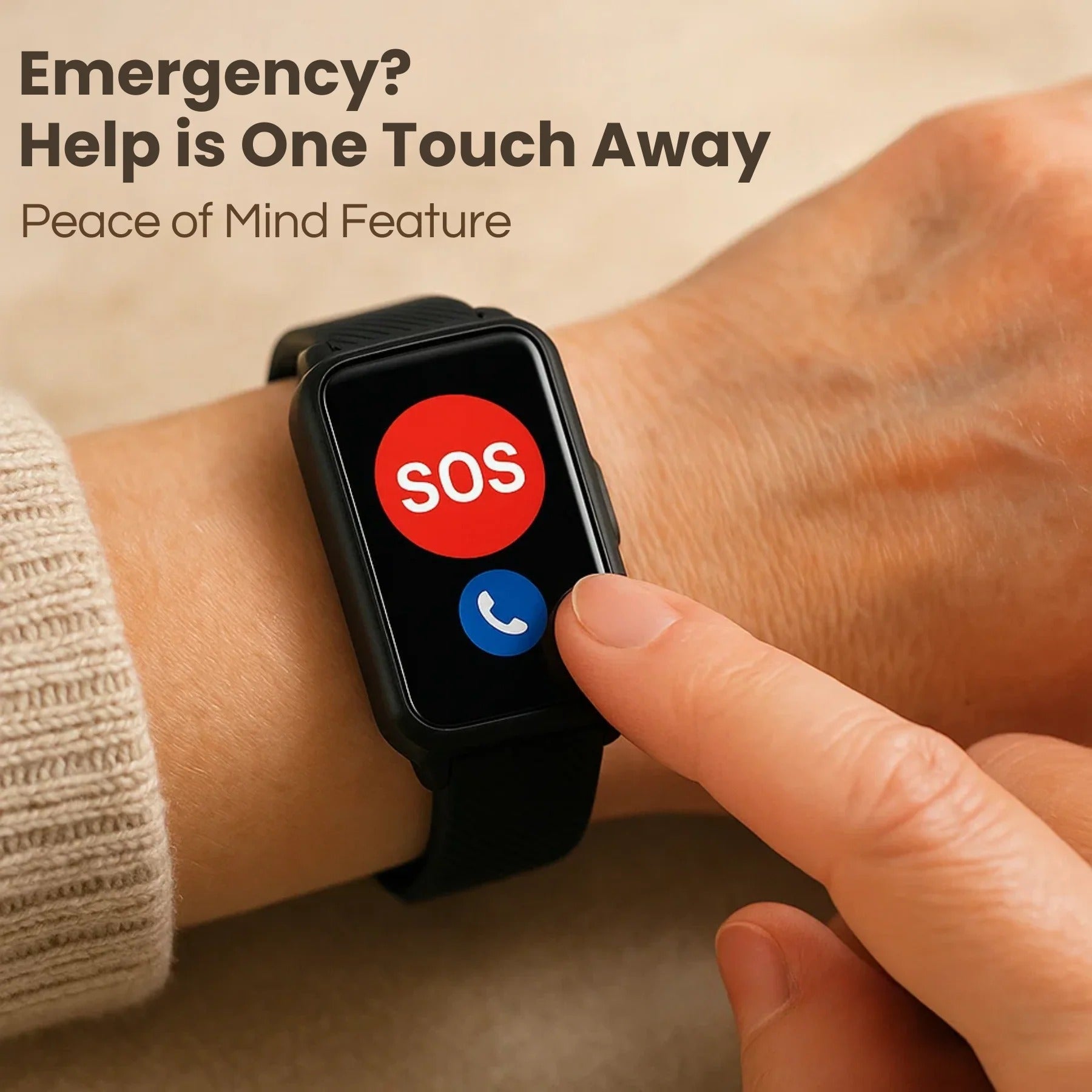 Fall detection smartwatch for seniors, ensuring personal safety & quick emergency response.
