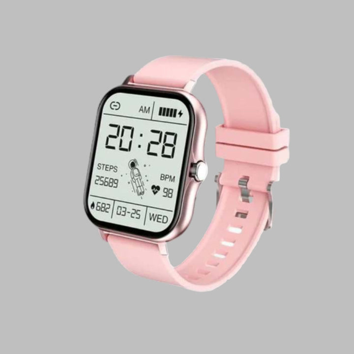 Stylish gold unisex smartwatch with digital display, heart rate monitor, and advanced health tracking features.