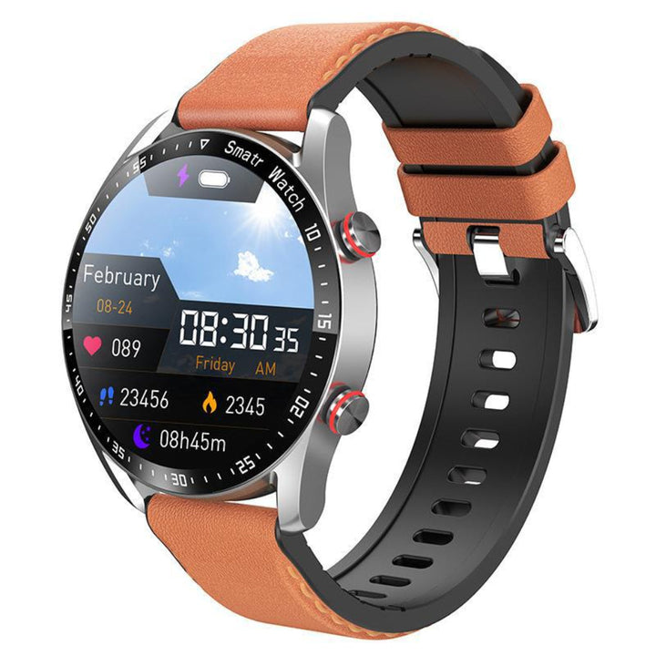 Vibrant digital display of a unisex health tracker smartwatch showing heart rate, calories, and time, perfect for active users.