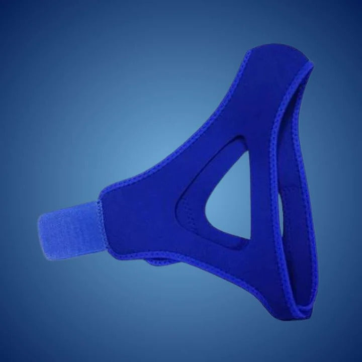 Full head anti-snoring chin strap, adjustable for sleep apnea relief & comfortable, quiet nights.