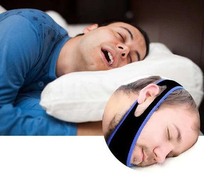 High-quality anti-snoring chin strap, adjustable and comfortable for sleep apnea support. Neoprene material.