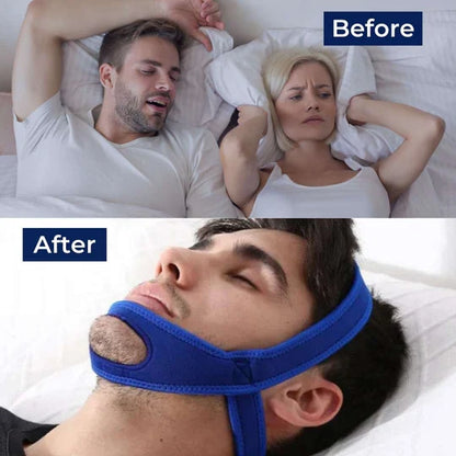 Chin strap for snoring relief, full head design for sleep apnea support. Comfortable & adjustable for sleep.