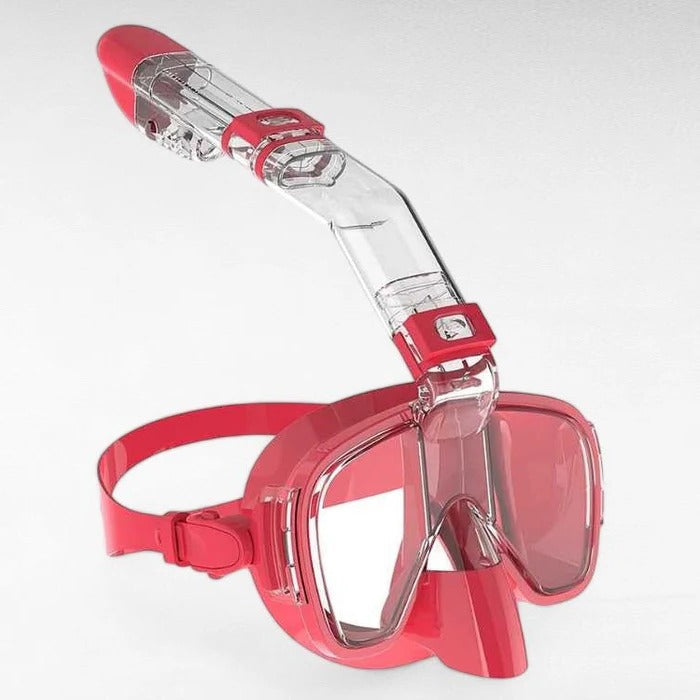 Easy-breathing snorkeling mask, dry top system, anti-fog for clear underwater exploration.