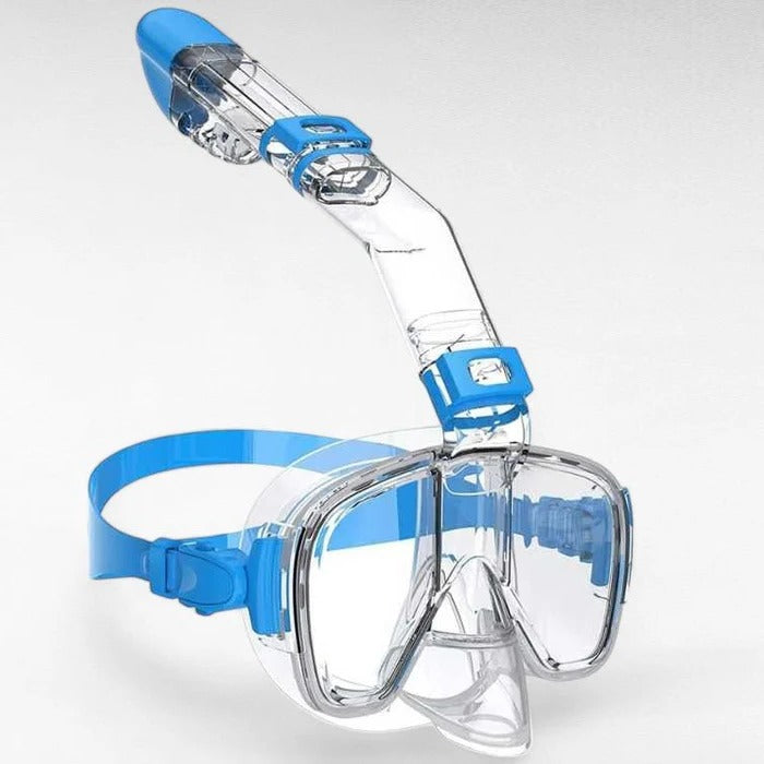 Explore underwater with this dry top snorkeling mask, clear anti-fog panoramic view.
