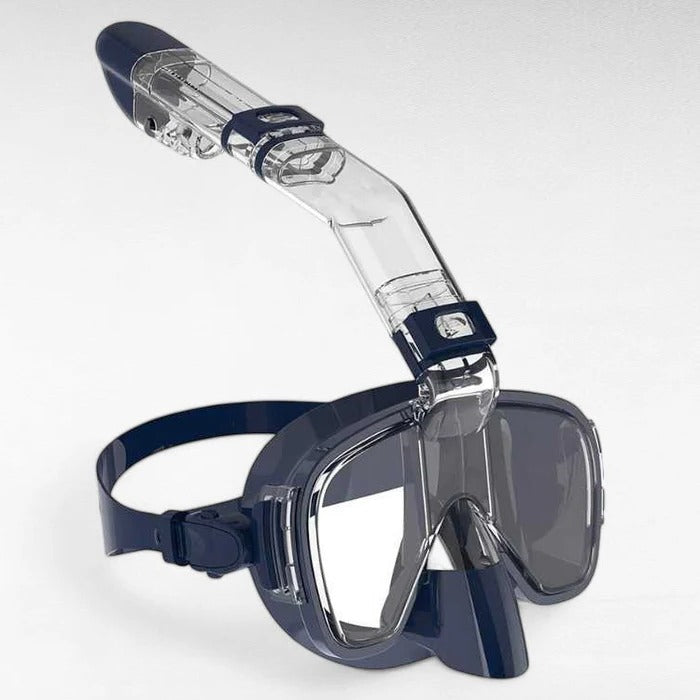 Unisex snorkeling mask with dry top for clear, wide underwater visibility and swimming.