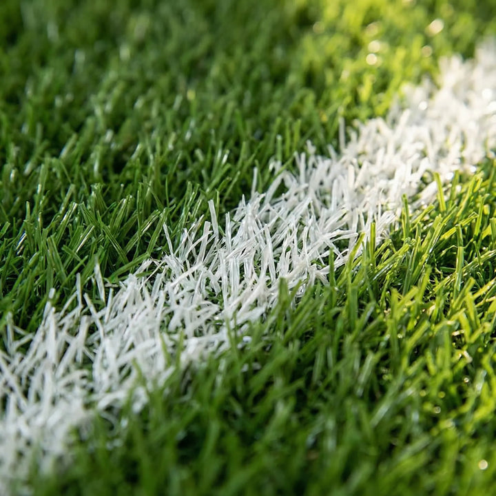 Statement soccer field rug with wave design. Great for game rooms, sports decor, or a stylish kids' playroom.