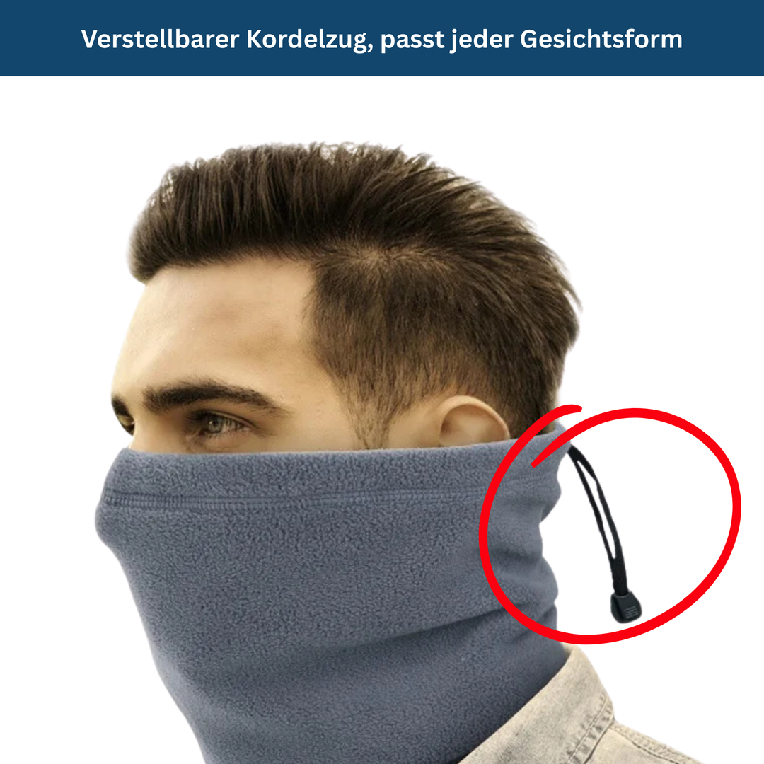 Blue unisex fleece neck gaiter for cold, windy conditions, great for skiing and cycling