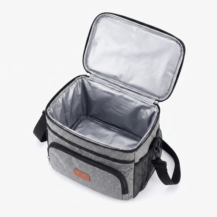 Compact soft-sided cooler bag, great for carrying lunch and snacks to work, beach, or on travel trips.