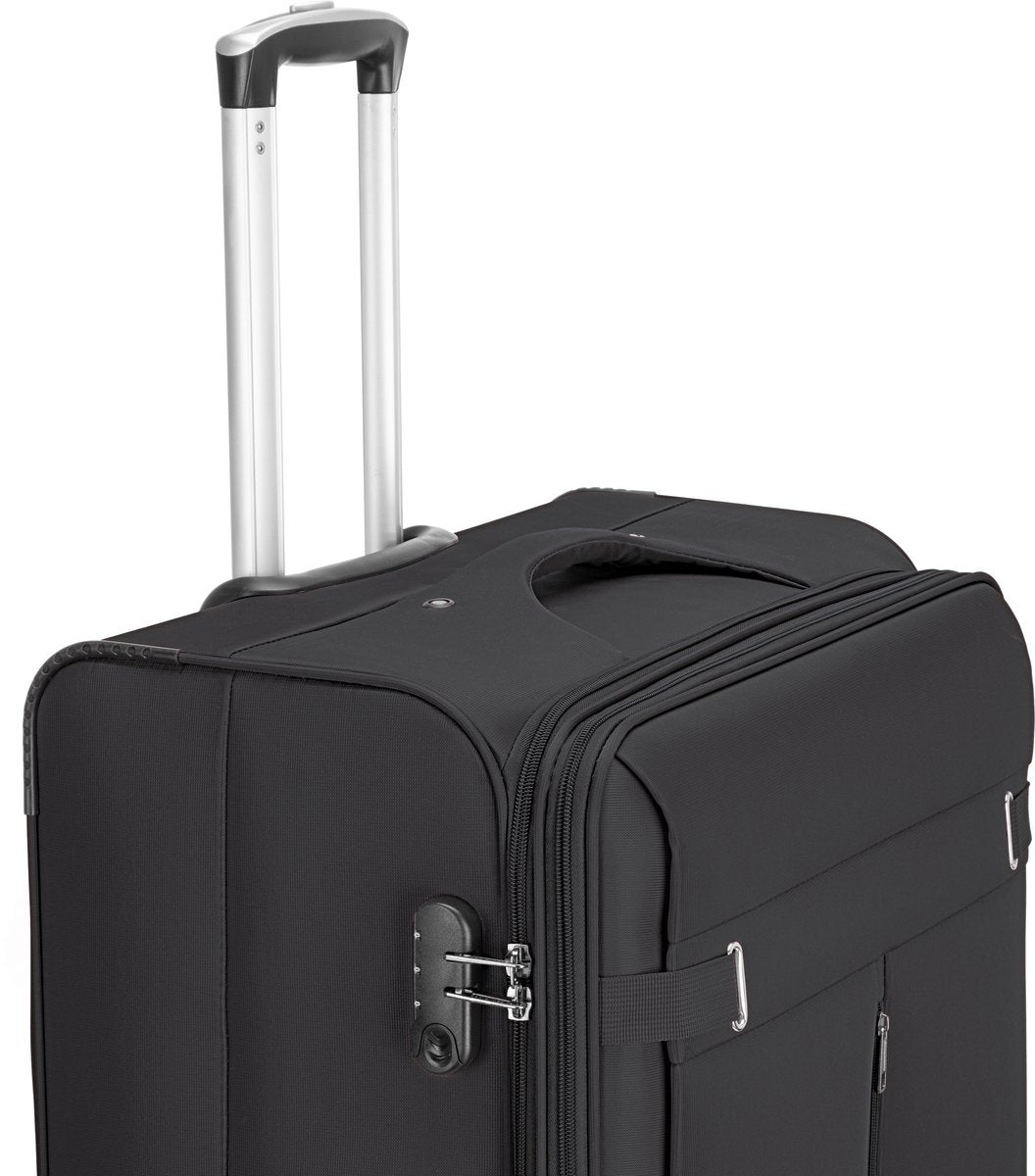 Unisex weekend travel bag, softshell carry-on with secure TSA lock & smooth spinner wheels.