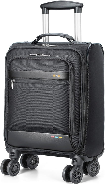 Unisex softside expandable carry-on suitcase with smooth spinner wheels, perfect for travel. Lightweight & durable black luggage.