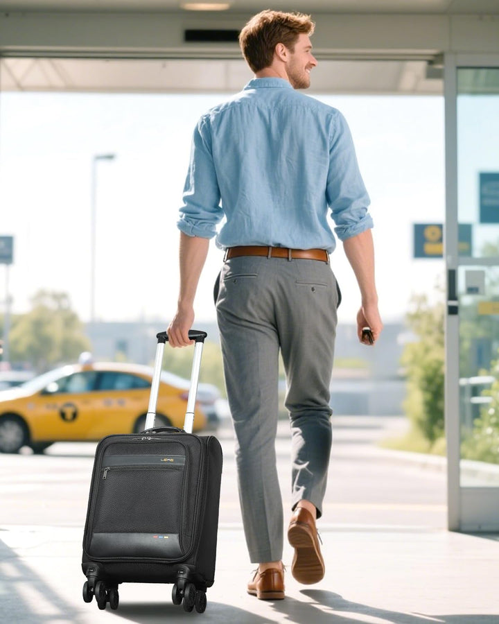 Lightweight airline-approved softside carry-on luggage for easy travel. Expandable suitcase with durable spinner wheels.