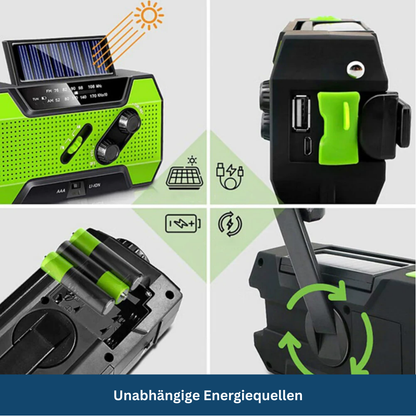 Durable outdoor gear: multi-function emergency radio with flashlight, solar, and hand crank power
