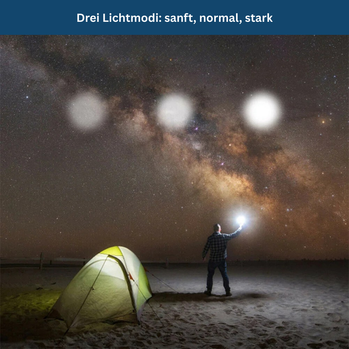 Rechargeable LED utility light, unisex design, perfect for camping, hiking, or power outages.