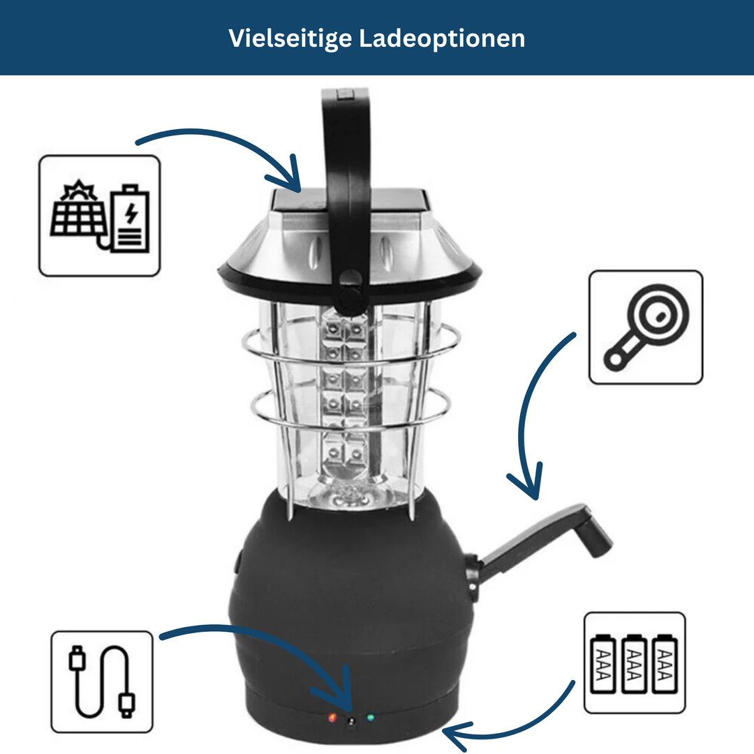 Compact solar-powered lantern, USB rechargeable, essential outdoor gear & emergency lamp.