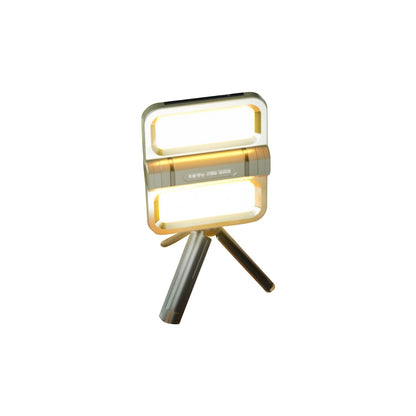 Portable work light with solar and USB charging, adjustable stand for hands-free operation, camping essential