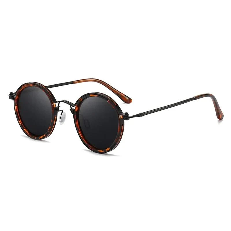 Close-up of Solis polarized metal frame sunglasses. Detail of anti-glare lenses & quality eyewear craftsmanship.