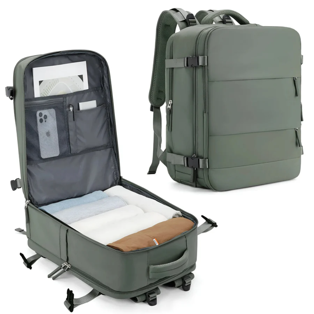 Lightweight hand luggage suitcase, designed for easy travel. Spacious main compartment for essentials.