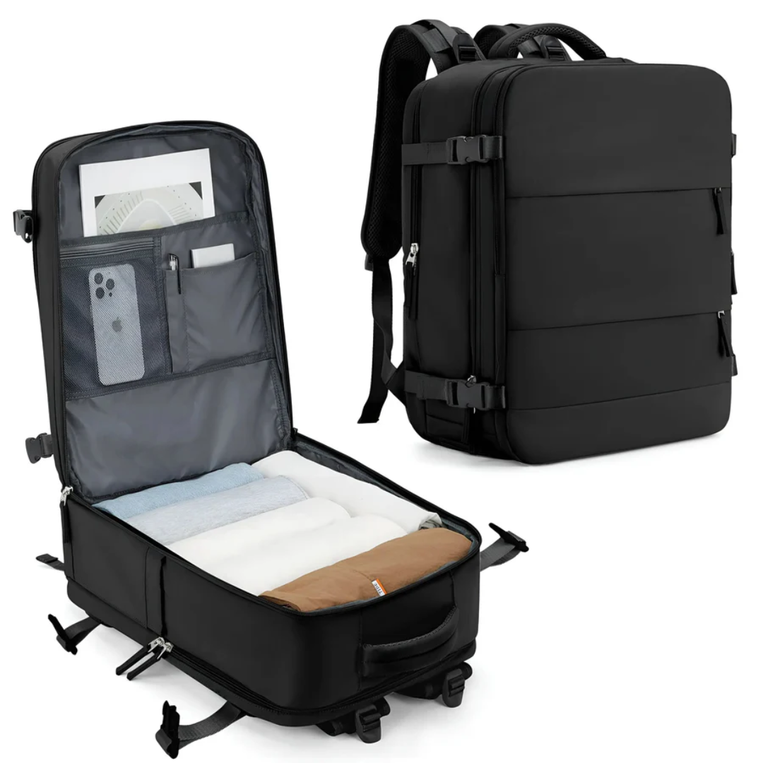 Spacious carry-on suitcase, airport friendly & lightweight. Organized travel essential for any journey.