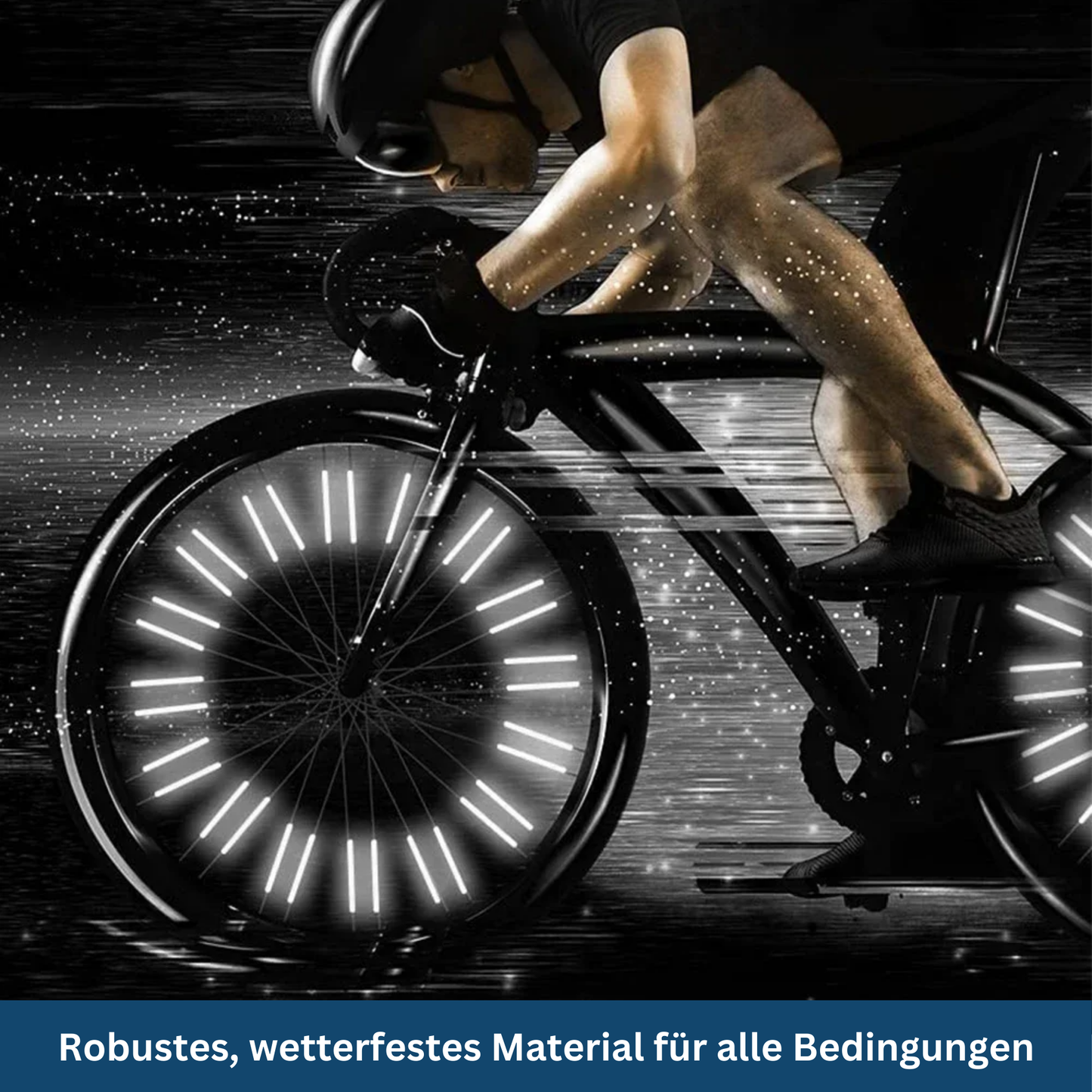 Unisex Spoke Reflectors in action, reflecting car headlights for increased cycling visibility & bike safety at night