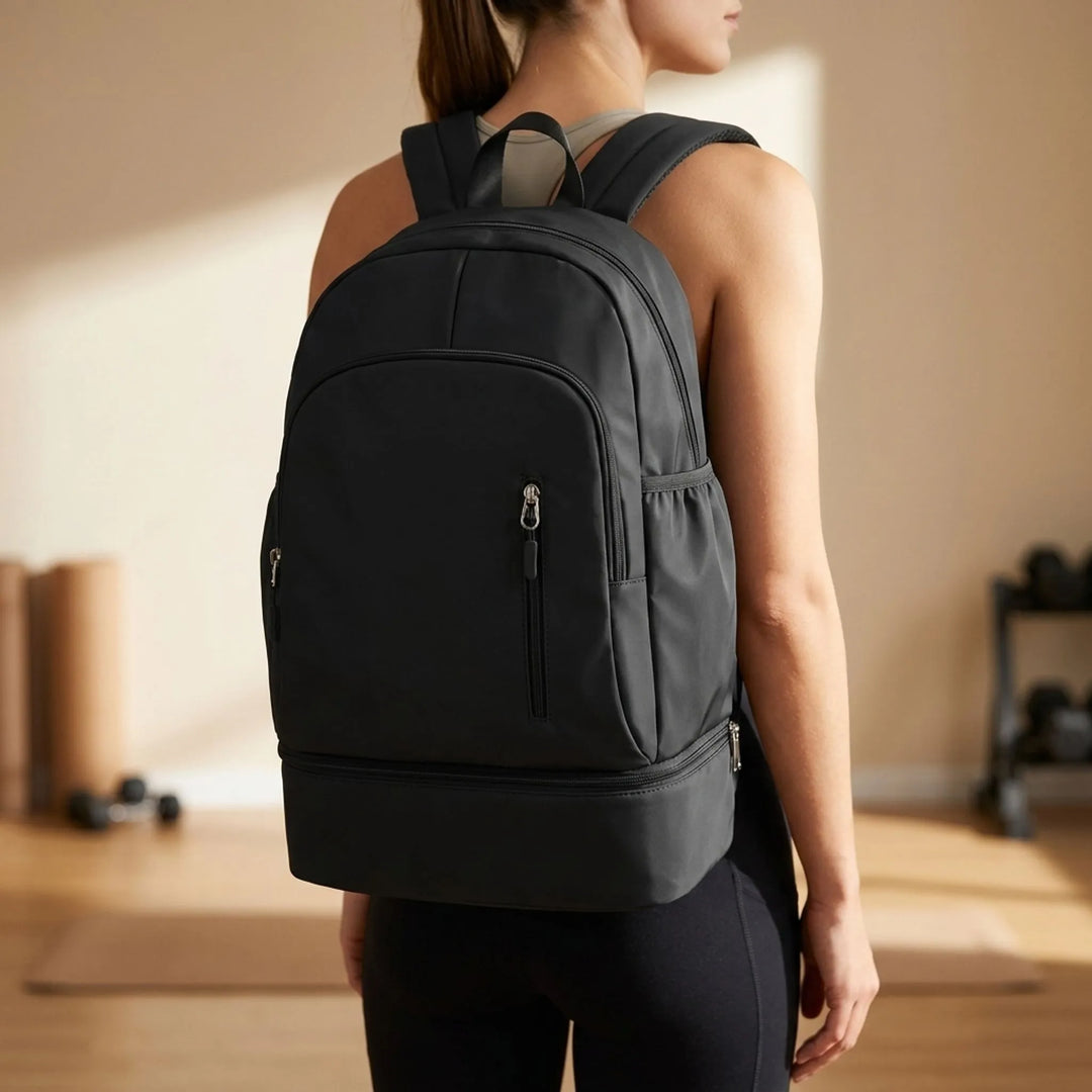 Unisex sports backpack with dedicated shoe compartment, ideal for gym, travel, and daily commute.