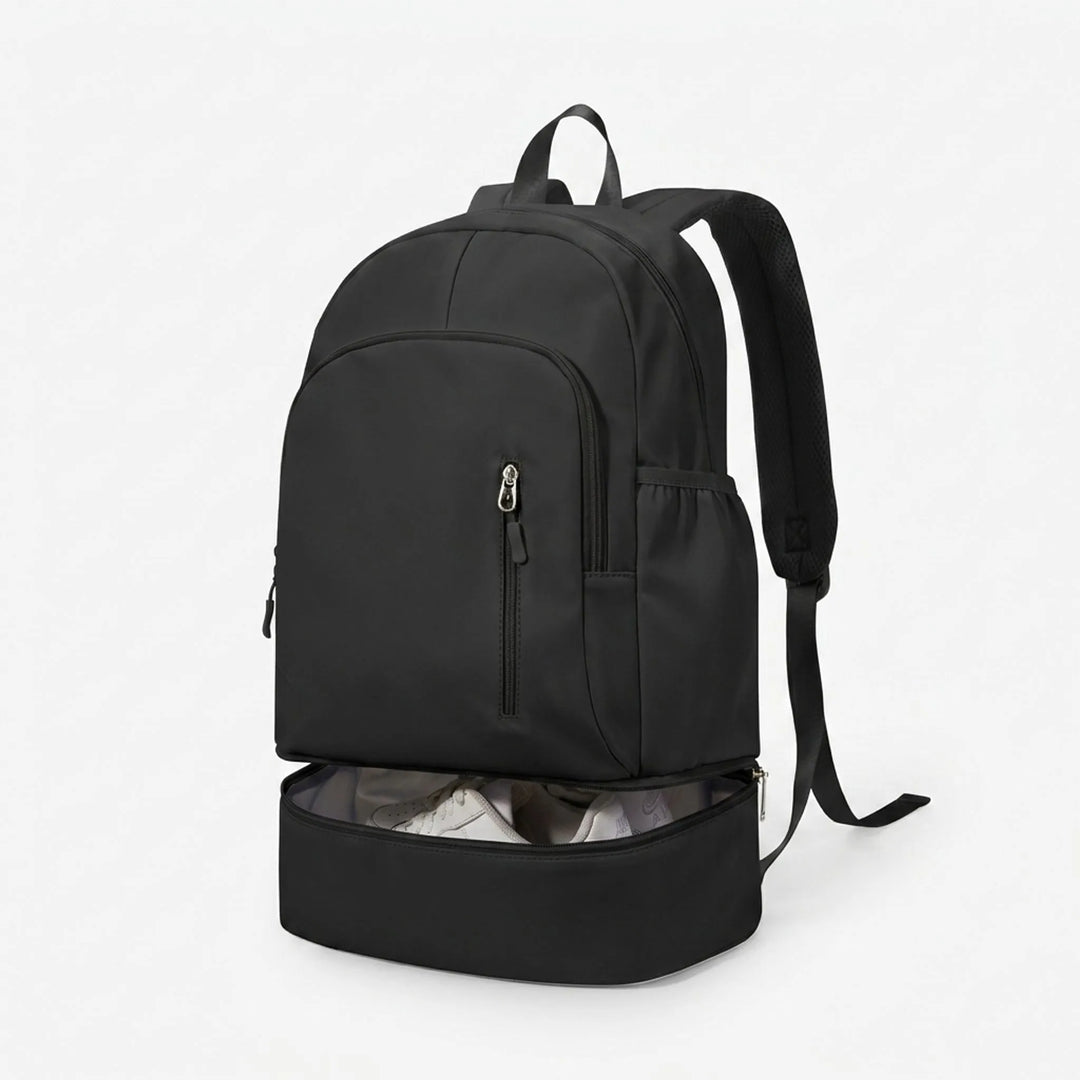 Durable nylon sports gym bag for active men and women, featuring a separate ventilated shoe compartment.